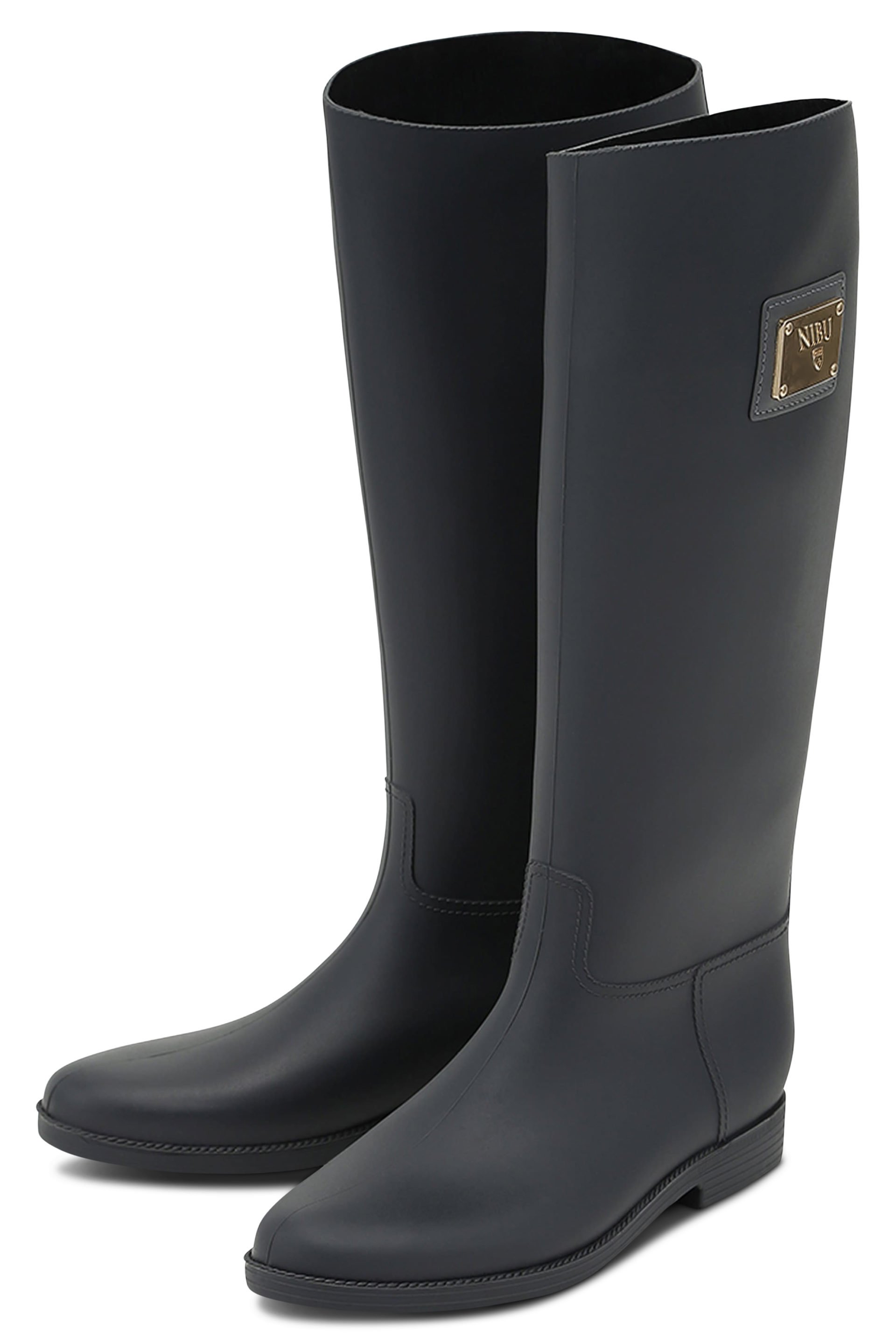 Grey rainboots with gold-colour logo