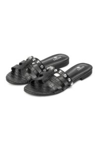 Flotte sorte sandaler med sølvfarvede detaljer